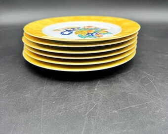 Set of 6 Bernardaud Limoges Plates – Yellow Rim Floral China