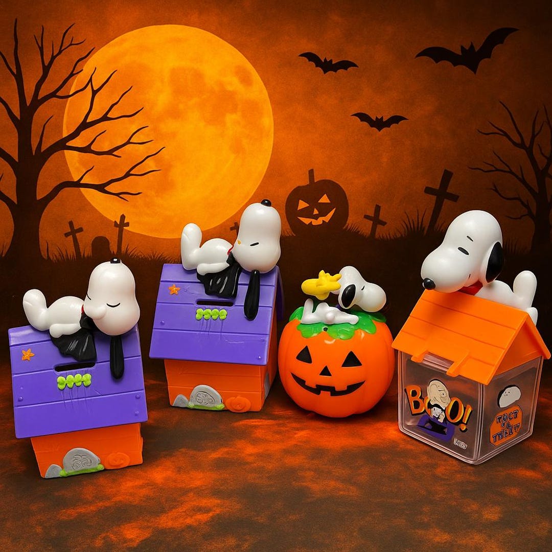 スヌーピー　PVC フィギュア　ビンテージ　ヴィンテージ　ハロウィン Vintage Peanuts Snoopy Halloween Figurine Set – 4 Piece Pumpkin