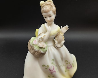 Vintage Hand-Painted Porcelain Lady Figurine – Signed Fern '70, Cottagecore Decor