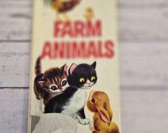 Livre cartonné vintage animaux de la ferme – Illustrations d'Irma Wilde, livre pour enfants des années 50-60