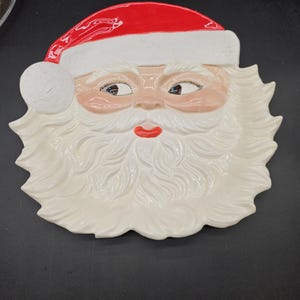 Vintage Ceramic Santa Face Plate – Hand-Painted charcuterie board Christmas Serveware – 1980s Holiday Decor by Ceramics by Leta