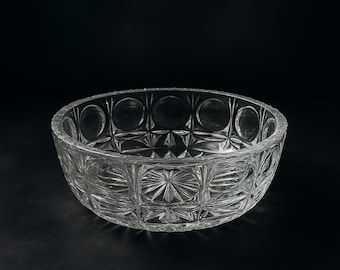 Vintage Pressed Glass Bowl | Starburst Base, Thumbprint Pattern