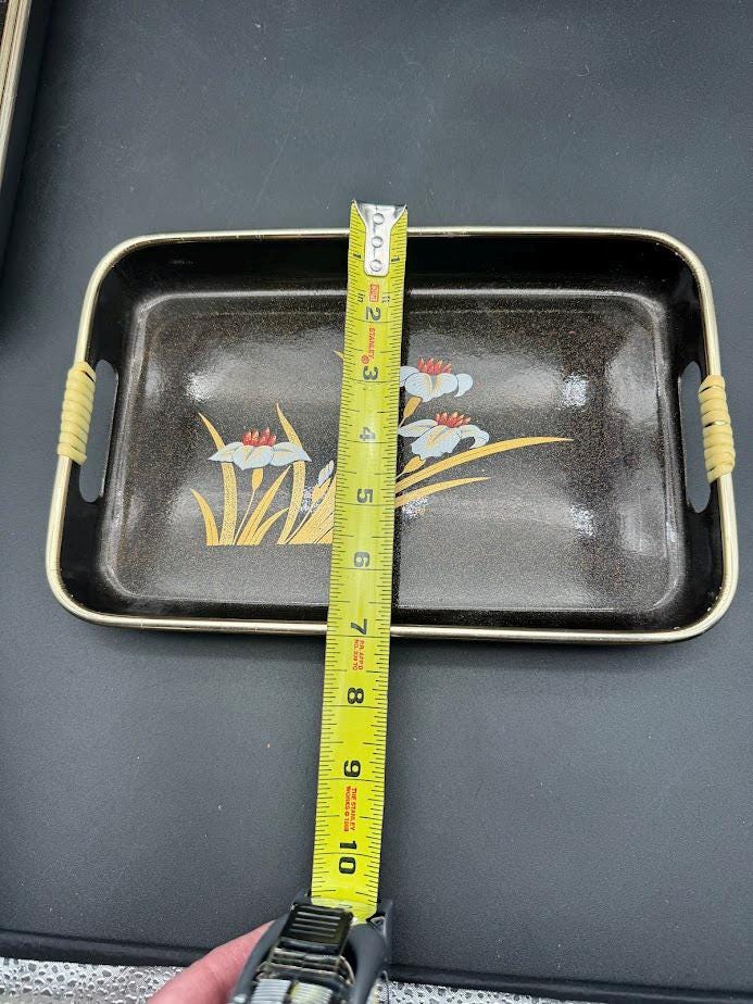 Vintage Japanese Lacquerware Tray Set – Three Dark Brown & Gold
