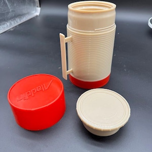 Vintage Aladdin HY-LO Thermos Bottle – Red & Cream – No. 240 Cup – 1970s