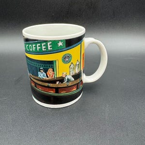 Rare 1990s Starbucks Chaleur Mug – “Nighthawks” Parody Art by J. Burrows – Made in Taiwan – Collector Coffee Cup