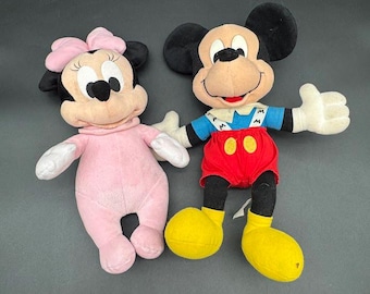Vintage Mickey & Minnie Mouse Plush Pair – Classic Disney Characters – Nostalgic Collectible Soft Toys