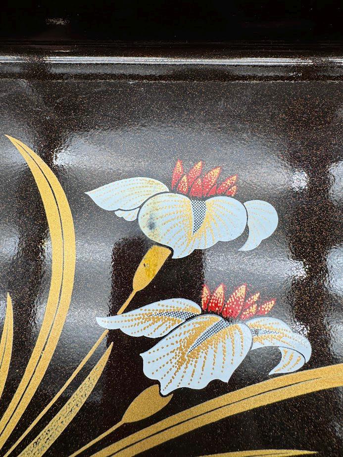 Vintage Japanese Lacquerware Tray Set – Three Dark Brown & Gold