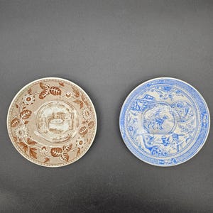 Antique Transferware Plates – Brown &quot;Tea Drinker&quot; Plate by C.E. & Co and Blue English Rider Plate – Staffordshire Style Collectible Set
