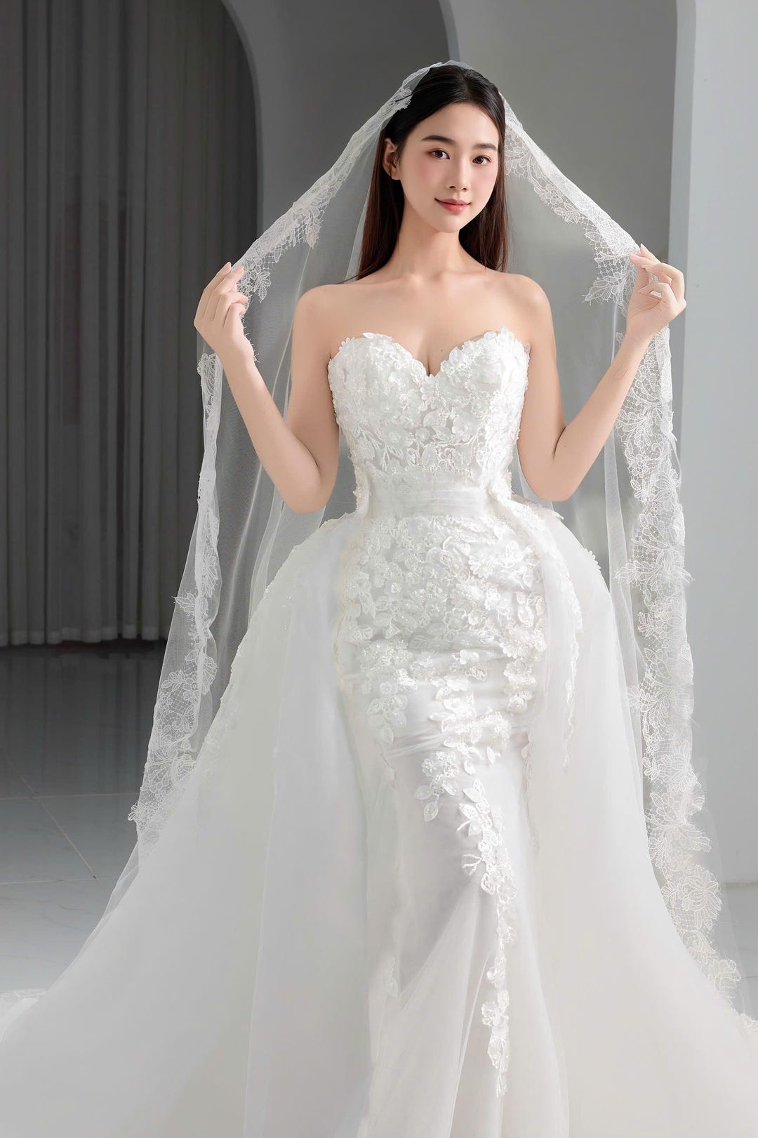 Satin Mermaid Wedding Dress: Strapless Beaded Bridal Gown