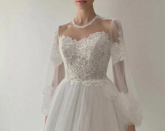 Floral Lace A-Line Wedding Dress: Long Sleeves, Boho Bridal Gown lace wedding dress wedding dress with lace