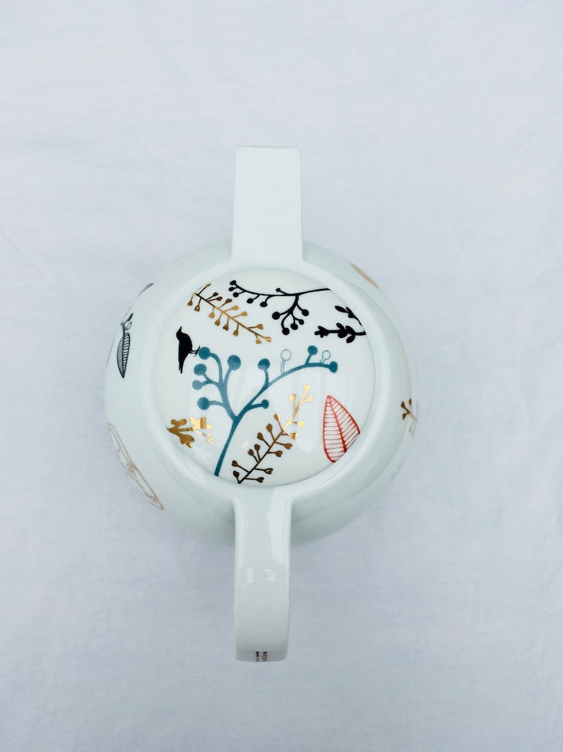 Vintage teapot screenprinted with lady Josephine and flowers