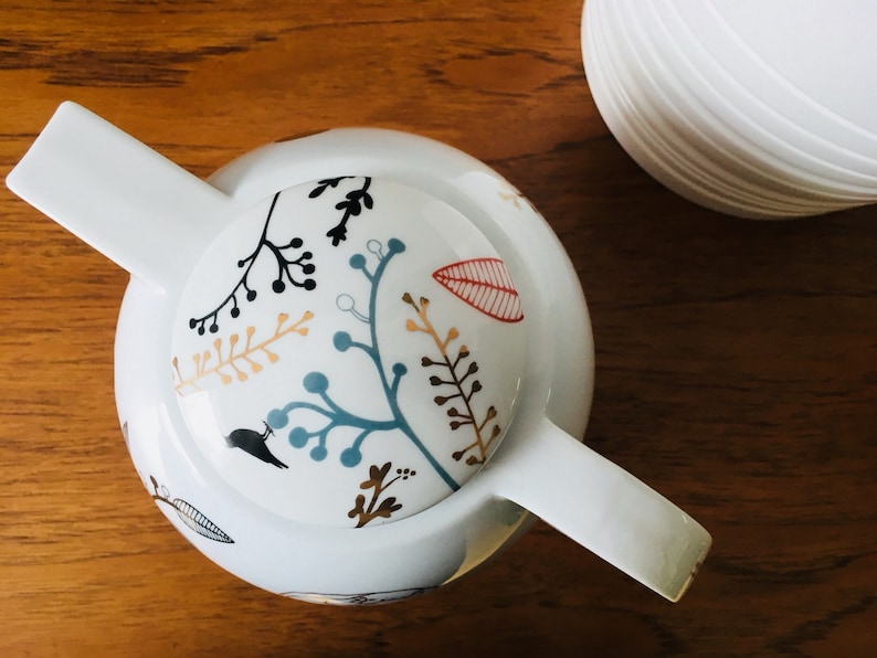 Vintage teapot screenprinted with lady Josephine and flowers