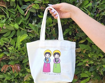 St. Columba & St. Agnes Kim: Korean Catholic Saints Art - Mini Canvas Purse with Magnetic Closure