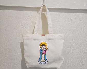 Our Lady of La Vang Small Tote Bag - Catholic Accessories - Mini Canvas Purse with Magnetic Closure