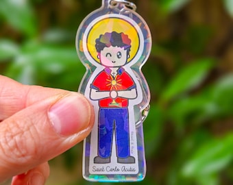 St. Carlo Acutis Keychain, Patron of the internet, computer programmers, and youth, Catholic Saint Gifts