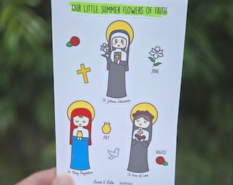 Catholic Saints Sticker Sheet, St. Juliana Falconieri, St. Mary Magdalene, and St. Rosa of Lima, Vinyl Stickers, Catholic Faith Gift