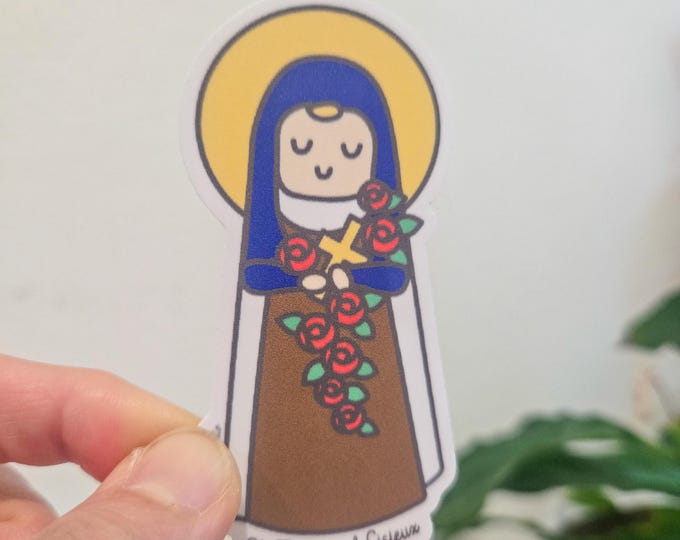 Featured listing image: Saint Thérèse of Lisieux Sticker, Patroness of Missions, Aviators, and Florists, Catholic Christian Faith Gift