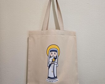 St. Teresa of Calcutta Canvas Tote Bag | Mother Teresa Gift, Catholic Sunday School Bag, Religious Tote, Christian Book Bag