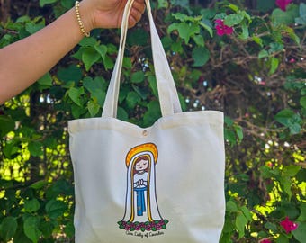 Our Lady of Lourdes Medium Shoulder Tote Bag with Magnetic Snap