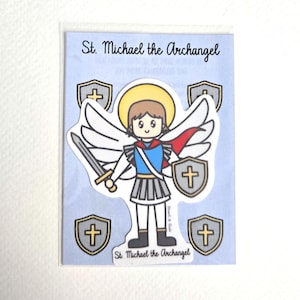 Pegatina de San Miguel Arcángel de 7,6 cm, regalo católico, arte infantil, vinilo impermeable, pegatina para botella de agua, pegatina religiosa