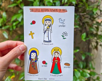 Catholic Saints Sticker Sheet, St. Teresa of Calcutta, St. Therese of Lisieux, and St. Elizabeth of Hungary, Catholic Faith Gift