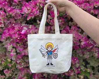 St. Michael the Archangel Mini Tote Bag - Catholic Accessories - Mini Canvas Purse with Magnetic Closure