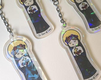 St. Rose of Lima Acrylic Keychain, Patroness of Florists & Gardeners, Catholic Saint Christian Gifts