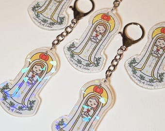 Our Lady of Fatima Keychain, Patroness of the Rosary, Catholic Marian Faith Gifts, Christian Charm
