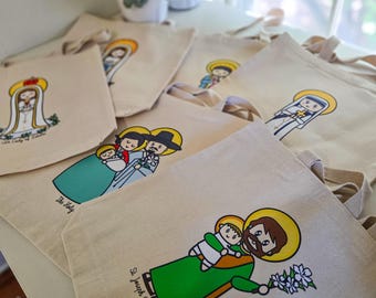 Marian Canvas Large Tote Bag | Our Lady of Peace, Guadalupe, Fatima, La Vang, Lourdes Catholic Tote, Religious Gift, Sunday School Bag