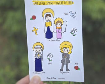 Catholic Saints Sticker Sheet, St. Joan of Arc, St. Catherine of Siena, and St. Frances of Rome, Waterproof Vinyl Saints Stickers, Gifts