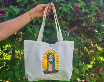 Our Lady of Guadalupe Medium Shoulder Tote Bag with Magnetic Snap
