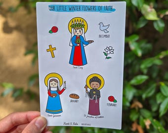 Catholic Saints Sticker Sheet, St. Lucy, St. Genevieve, and St. Josephine of Bakhita, Catholic Faith Gift