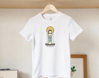 Our Lady of Lourdes Kids Shirt | Catholic Youth T Shirt | Marian Kids Tee | Virgin Mary Shirt for Boys Girls | Christian Religious Gift