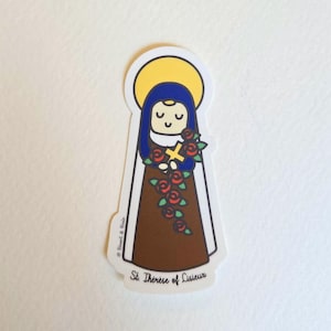 Heilige Thérèse von Lisieux 3 "Aufkleber, katholisches Geschenk, Kinderkunst, wasserdichtes Vinyl, Wasserflaschenaufkleber, religiöser Aufkleber