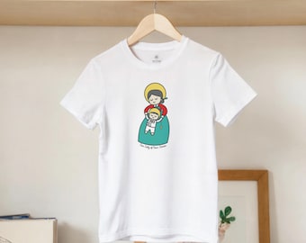 Our Lady of Peace Korean Kids Shirt | Catholic Hanbok T Shirt | Virgin Mary and Baby Jesus Kids Tee | Christian Gift for Boys Girls