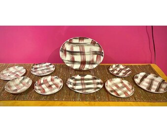 MCM Burgundy & Grey Dish Set: National Brotherhood of Potters (9-Piece)