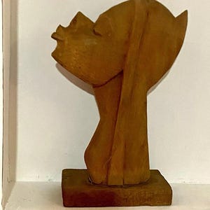 ROGER FRANÇOIS  Haitian Artist Wood Carving Vintage Female Bust  10.5&quot; EUC