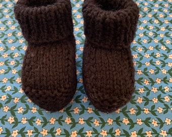 Knitted Alpaca Wool Baby Booties. Black.