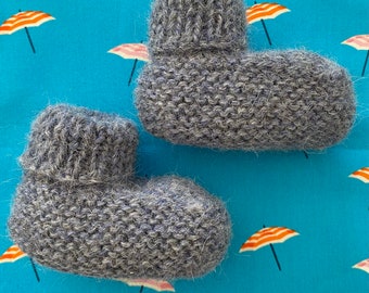 Knitted Alpaca Baby Booties. Blue Grey wool booties.