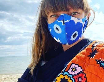 Blue Marimekko Three Layer Face Mask