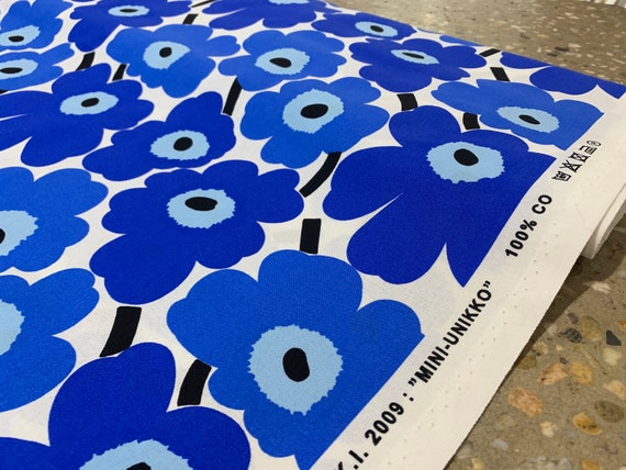 Marimekko Unikko Cotton By 1 Meter Blue Etsy