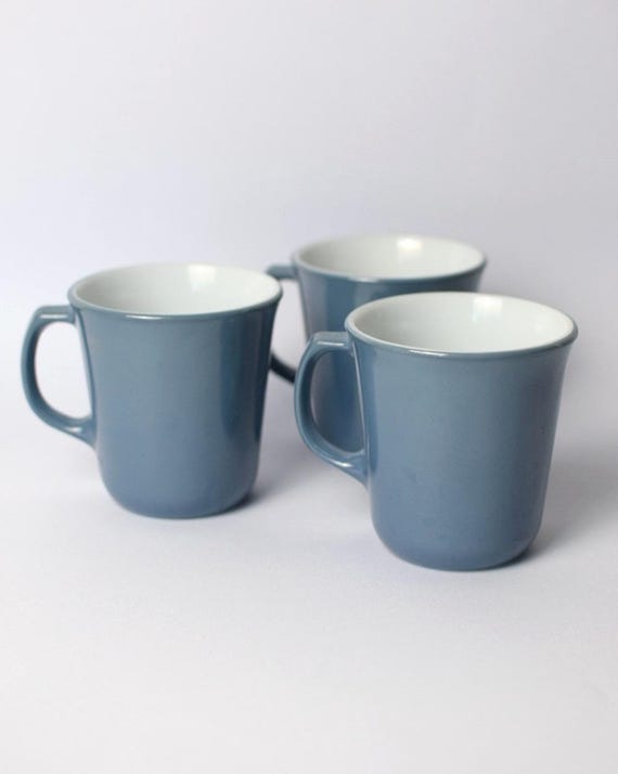 Vintage 1980s Pyrex Slate Blue Coffee Mugs | Set of 3