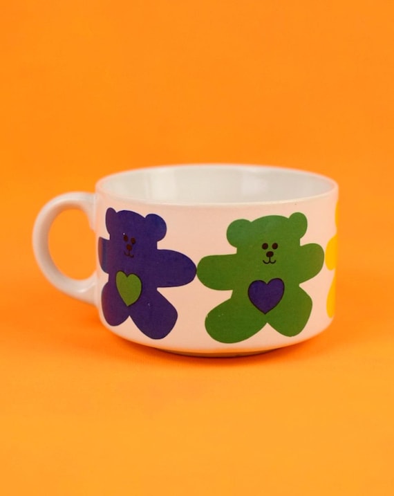 Vintage 1980s Colorful Teddy Bear Soup Mug by Grant Howard – Retro Dopamine Decor