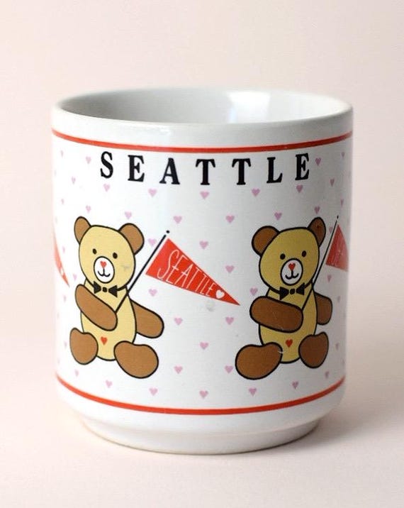 Vintage Seattle Teddy Bear Mug: 1980s Souvenir Host International
