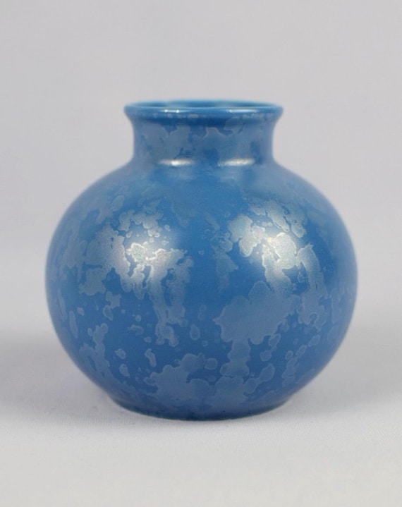Vintage Mid‑Century Blue Mottled Ceramic Vase | Poole England