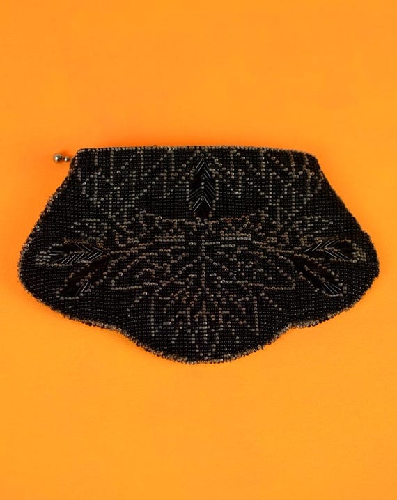 Art Deco Czech Glass Beaded Clutch: Vintage Black Evening Bag