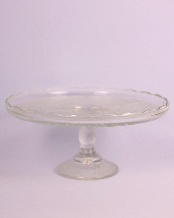 Vintage Clear Glass Cake Stand | Jeanette Glass Company | Harp Pattern | Mid Century Glass Dessert Plate