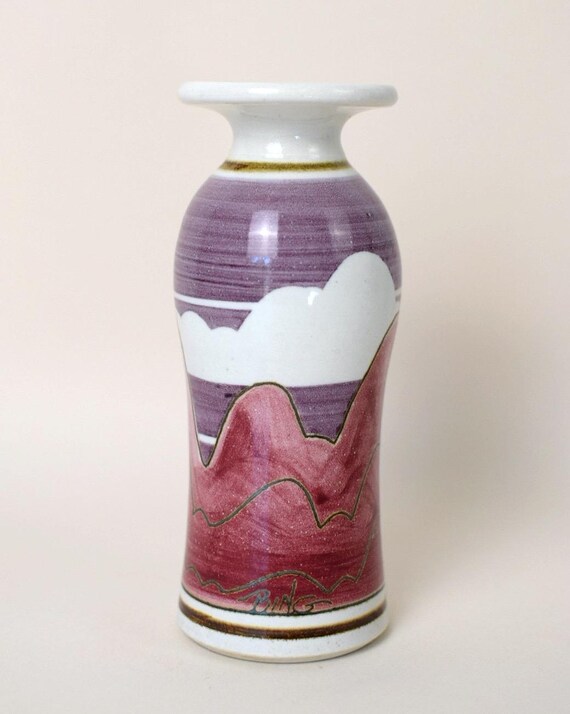 Vintage Bing Gleitsman California Pottery Vase | 1980s Post Modern | Mountain and Clouds | Southwest Decor