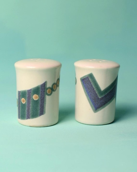 Vintage 1980s Southwest Salt & Pepper Shakers | Geometric design | Turquoise, Blue and Peach