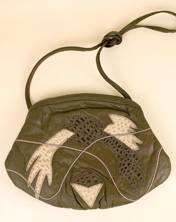 Vintage 1980s Olive Green Patchwork Purse